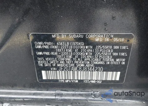 2018 Subaru Crosstrek 2.0I Limited z USA, uszkodzony, nr VIN JF2GTAMC8J8344230